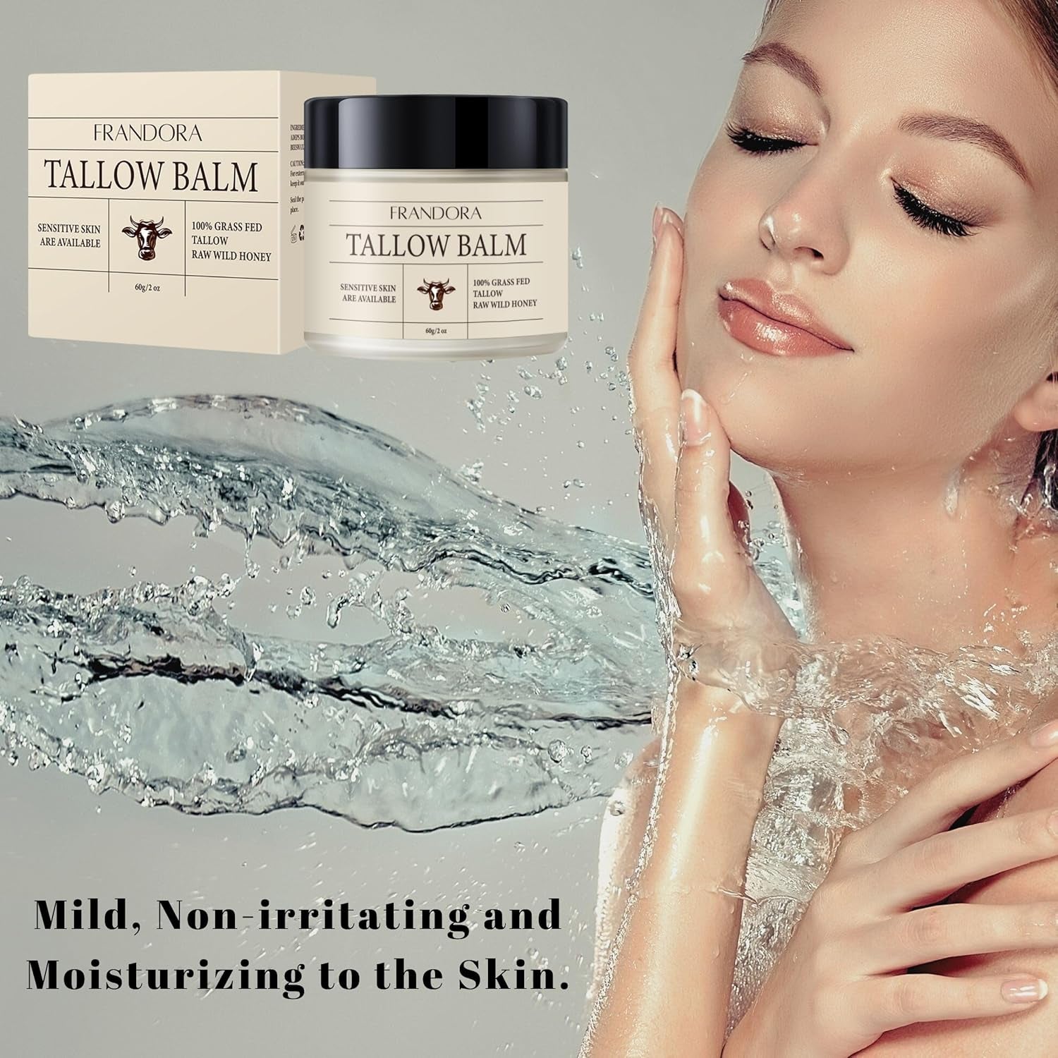 Beef Tallow and Honey Balm for Skin, All-Natural Moisturizer for Face and Body, Hydrating Grass-Fed Beef Tallow & Raw Wild Honey Blend