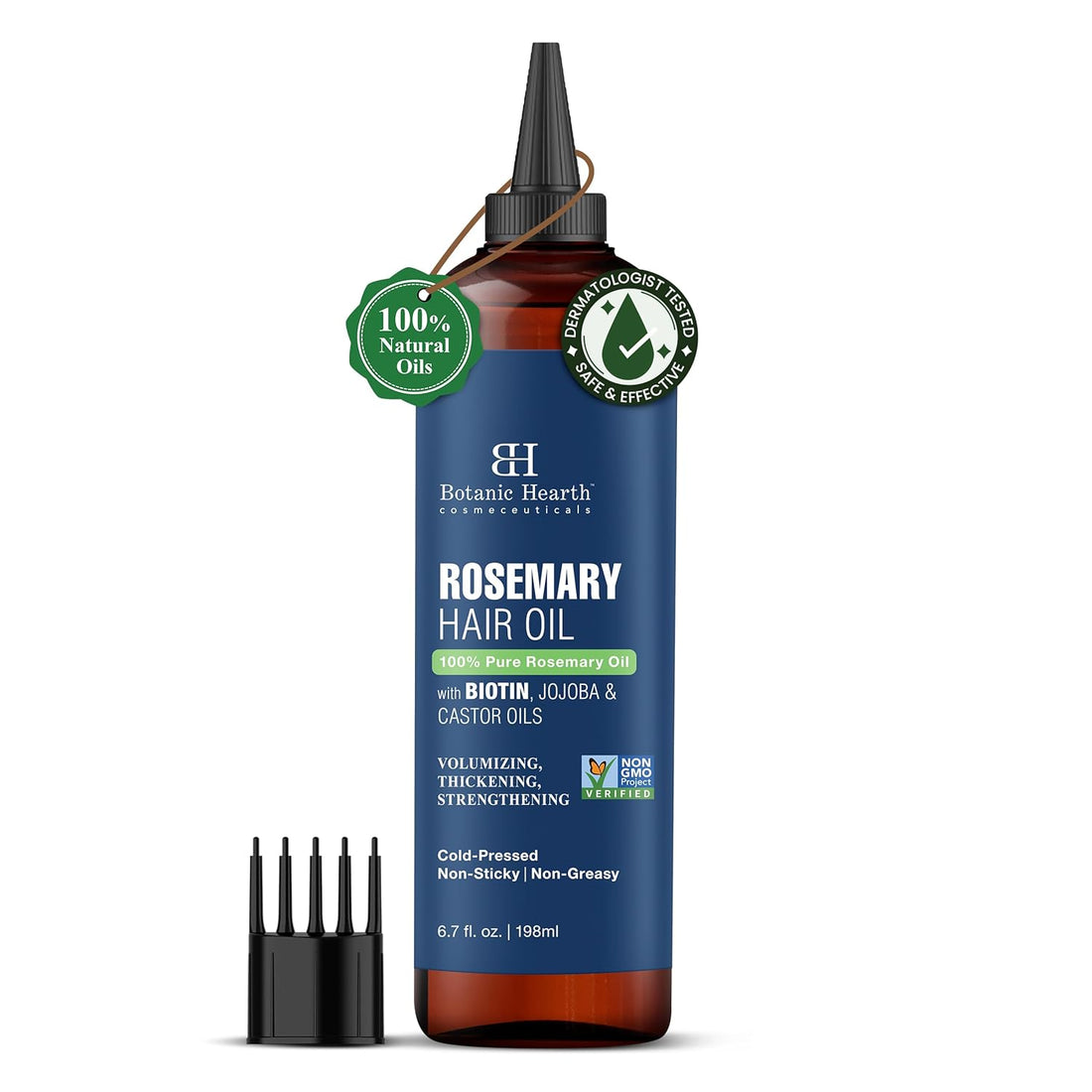 Botanic Hearth 100% Pure Rosemary Oil for Hair Growth (6.7 Fl Oz) Infused with Biotin, Jojoba &amp; Castor Oil | Hair Strengthening Treatment | Nourishing &amp; Volumizing | Non GMO Verified