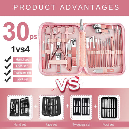 Manicure Set 30 in 1 Nail Clipper Set, REDFLOW Nail Clippers, Fingernail &amp; Toenail Clippers, Manicure Tools, Pedicure Tools, Suitable for Travel Manicure Kit, Nail Set Kit with Everything Profe