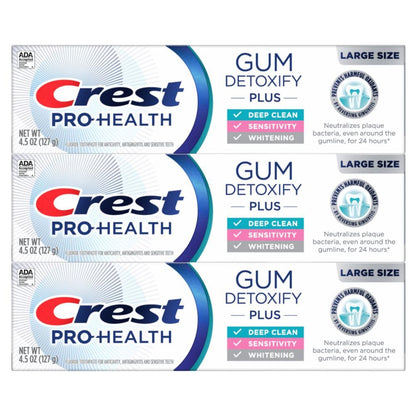 Crest Pro-Health Gum Detoxify plus Toothpaste 4.5 Oz Pack of 3 - Antibacterial Fluoride Toothpaste, Sensitivity Protection, Whitens Teeth, Anticavity, Plaque Control