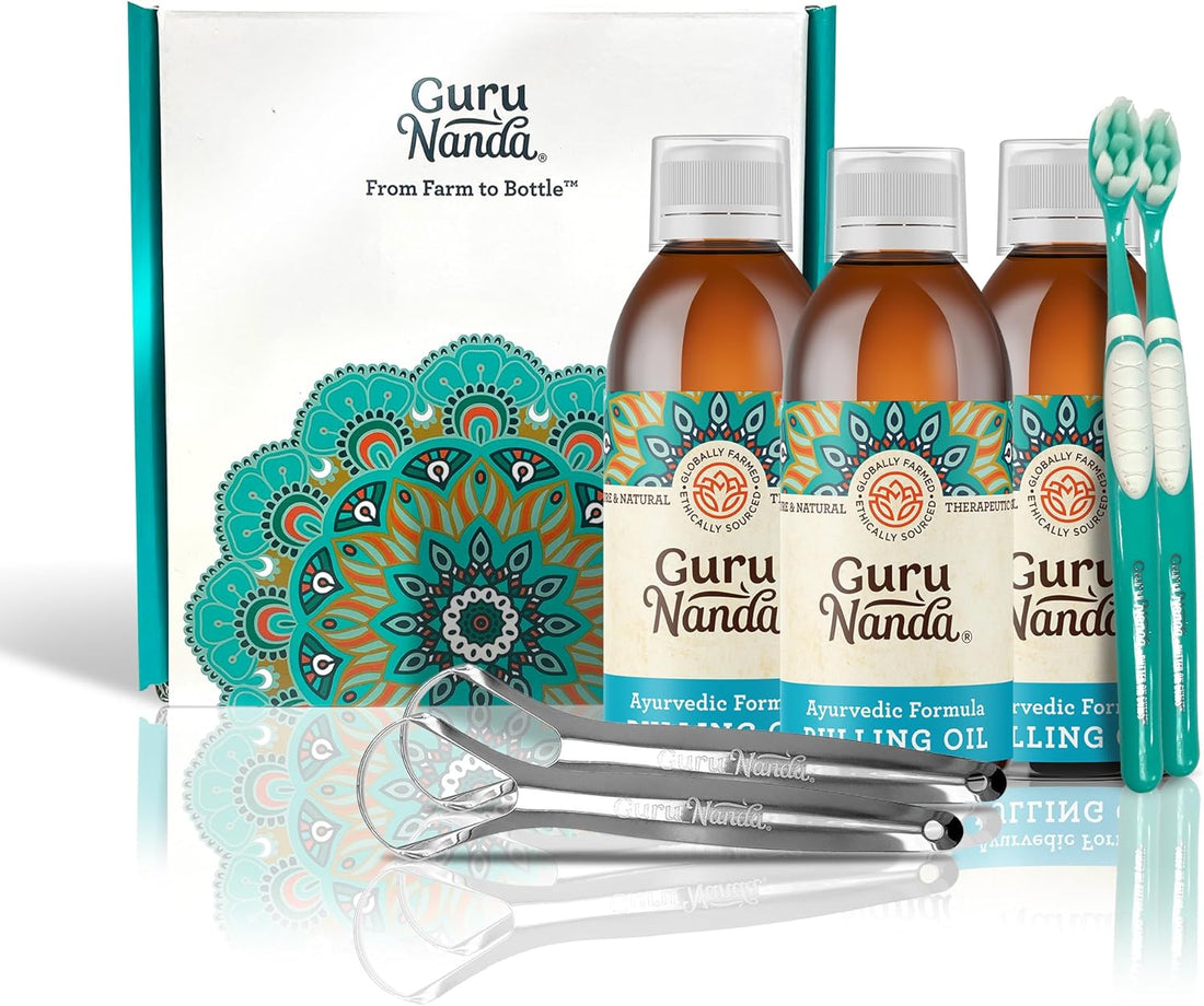 Gurunanda Original Oil Pulling Mouthwash, Promotes Deep Cleaning, with Coconut &amp; Sesame for Teeth &amp; Gum Health &amp; Fresh Breath, Alcohol-Free, 3X8.45 Fl Oz