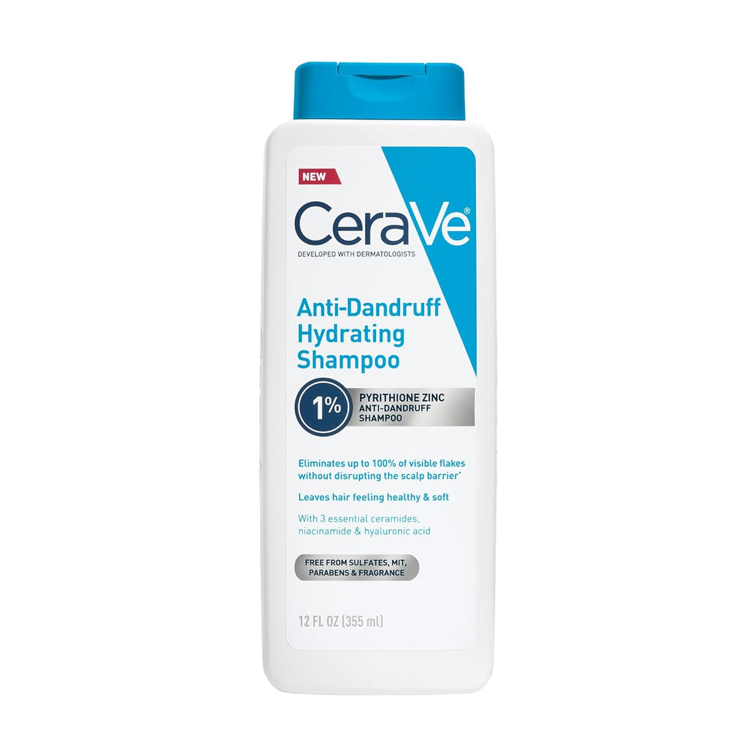 Cerave Hydrating anti Dandruff Shampoo, 1% Pyrithione Zinc Dandruff Treatment with Ceramides, Niacinamide &amp; Hyaluronic Acid, Helps Eliminate Flakes &amp; Provides Itchy Scalp Relief, Sulfate Free, 12 Oz