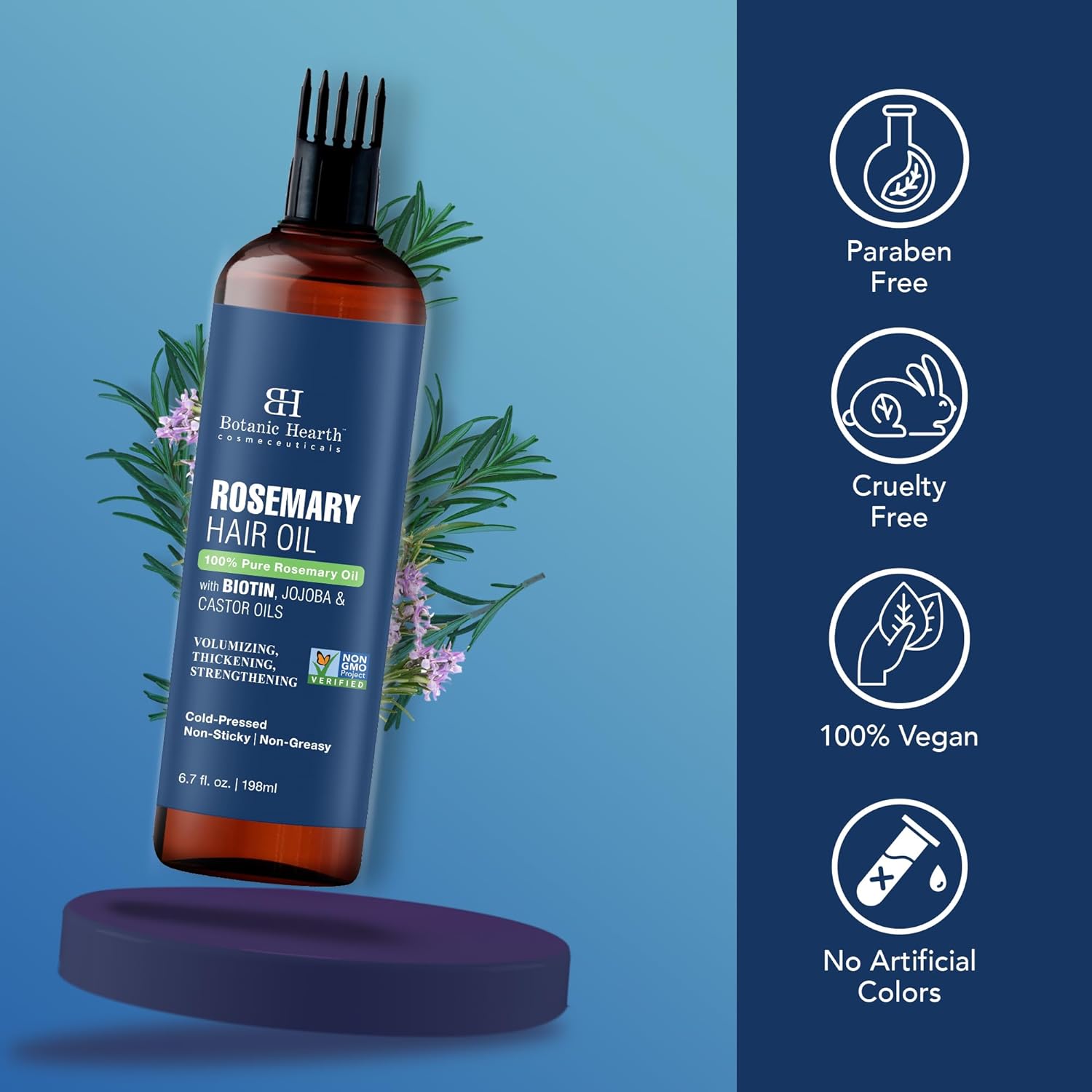 100% Pure Rosemary Oil for Hair Growth Infused with Biotin | Hair Strenghtening Treatment | Nourishing &amp; Volumizing | with Jojoba Oil &amp; Castor Oil | Non GMO Verified | 6.7 Fl Oz - HealthFulBeautyLife