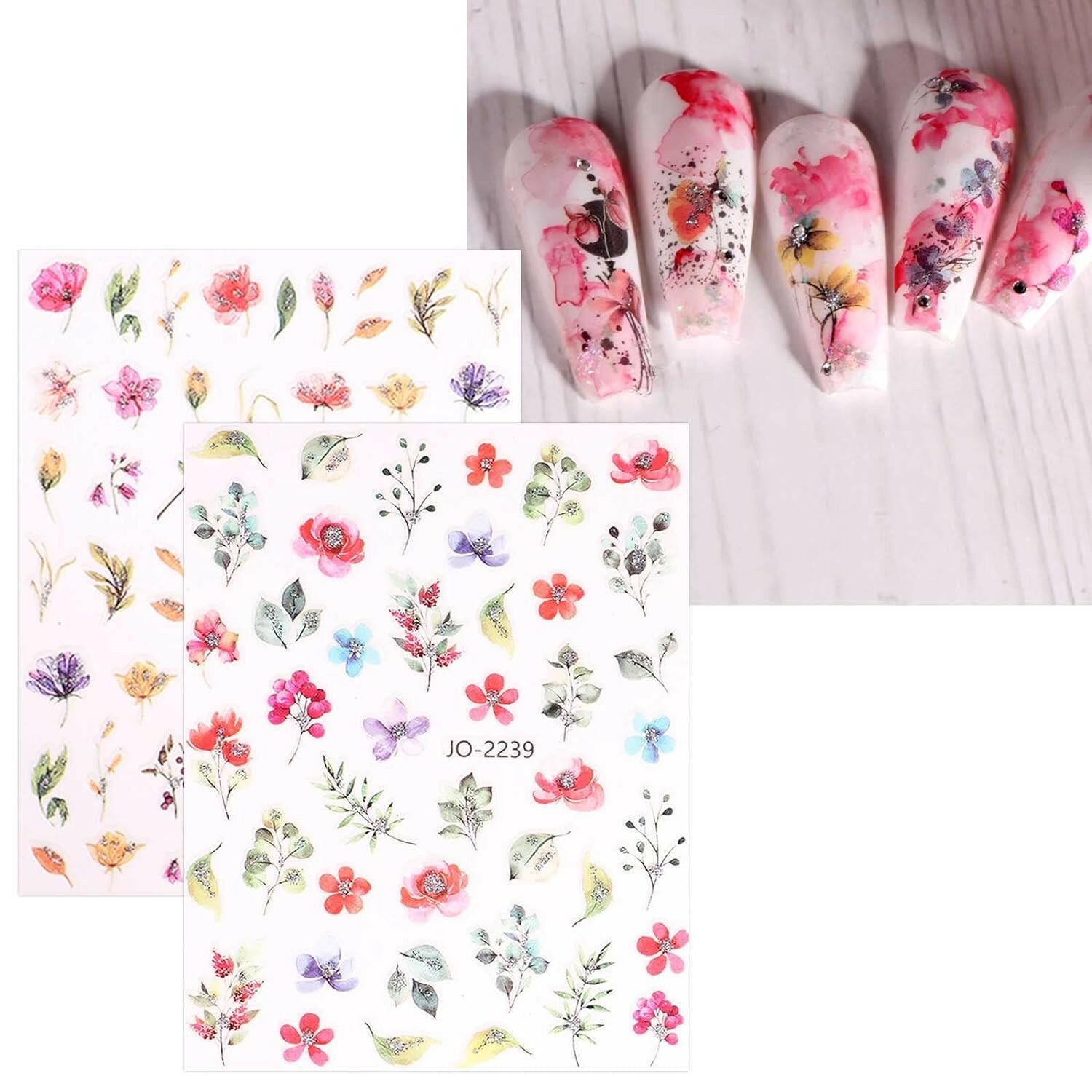 12 Sheets Spring Flower Nail Art Stickers Decals Self - Adhesive Pegatinas Uñas Leaves Nail Supplies Nail Art Design Decoration Accessories - Glow Pure