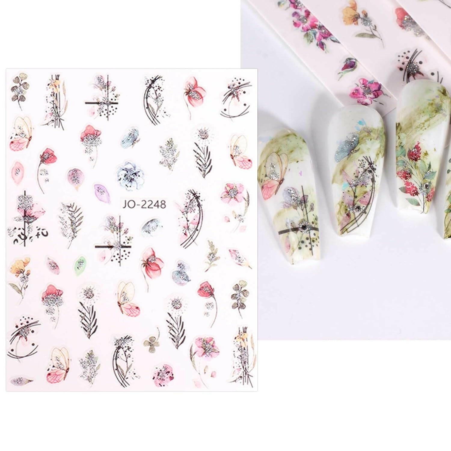 12 Sheets Spring Flower Nail Art Stickers Decals Self - Adhesive Pegatinas Uñas Leaves Nail Supplies Nail Art Design Decoration Accessories - Glow Pure