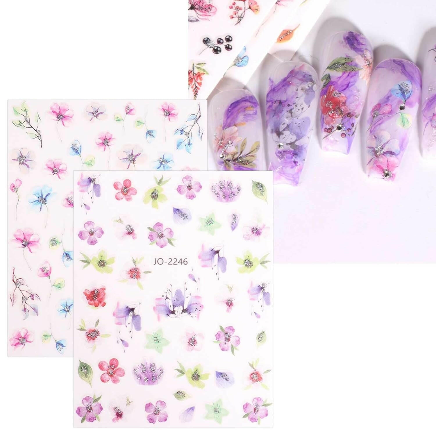 12 Sheets Spring Flower Nail Art Stickers Decals Self - Adhesive Pegatinas Uñas Leaves Nail Supplies Nail Art Design Decoration Accessories - Glow Pure