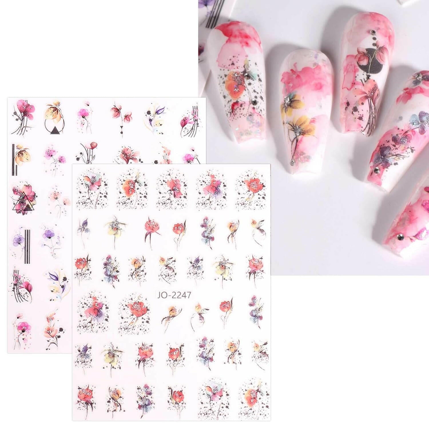 12 Sheets Spring Flower Nail Art Stickers Decals Self - Adhesive Pegatinas Uñas Leaves Nail Supplies Nail Art Design Decoration Accessories - Glow Pure