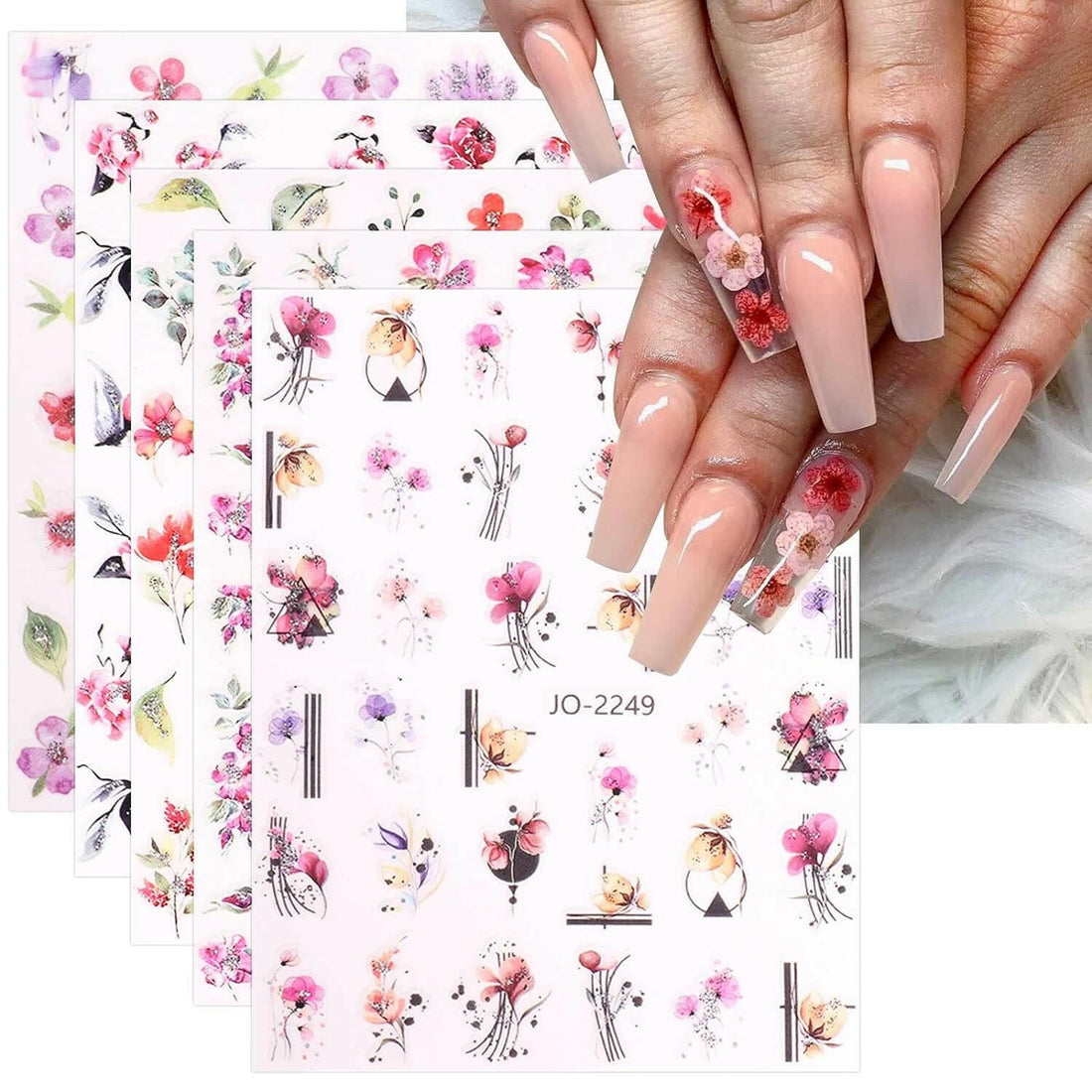 12 Sheets Spring Flower Nail Art Stickers Decals Self - Adhesive Pegatinas Uñas Leaves Nail Supplies Nail Art Design Decoration Accessories - Glow Pure