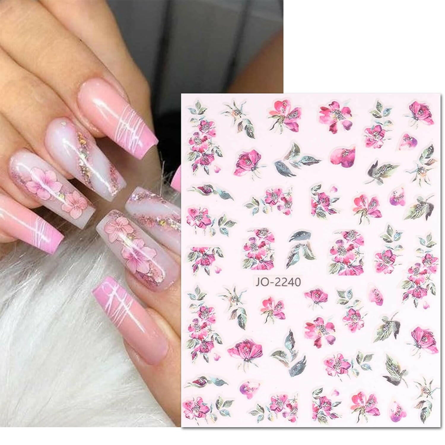 12 Sheets Spring Flower Nail Art Stickers Decals Self - Adhesive Pegatinas Uñas Leaves Nail Supplies Nail Art Design Decoration Accessories - Glow Pure