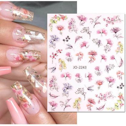 12 Sheets Spring Flower Nail Art Stickers Decals Self - Adhesive Pegatinas Uñas Leaves Nail Supplies Nail Art Design Decoration Accessories - Glow Pure