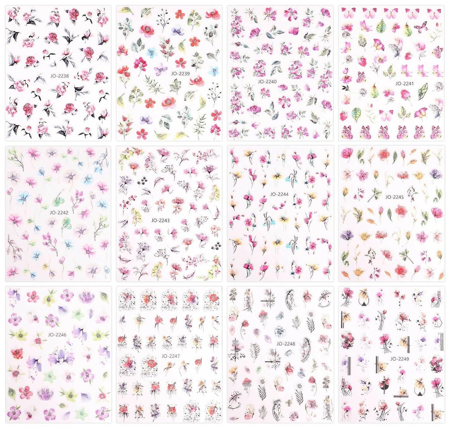 12 Sheets Spring Flower Nail Art Stickers Decals Self - Adhesive Pegatinas Uñas Leaves Nail Supplies Nail Art Design Decoration Accessories - Glow Pure