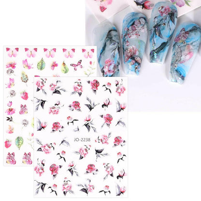 12 Sheets Spring Flower Nail Art Stickers Decals Self - Adhesive Pegatinas Uñas Leaves Nail Supplies Nail Art Design Decoration Accessories - Glow Pure