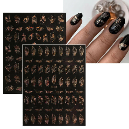 12 Sheets Spring Flower Nail Art Stickers Decals Self - Adhesive Pegatinas Uñas Summer Floral Gold Nail Supplies Nail Art Design Decoration Accessories - Glow Pure