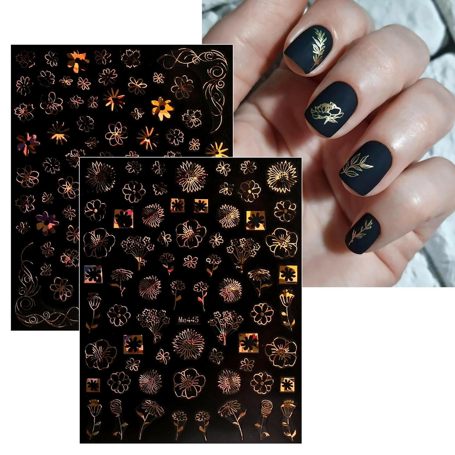 12 Sheets Spring Flower Nail Art Stickers Decals Self - Adhesive Pegatinas Uñas Summer Floral Gold Nail Supplies Nail Art Design Decoration Accessories - Glow Pure