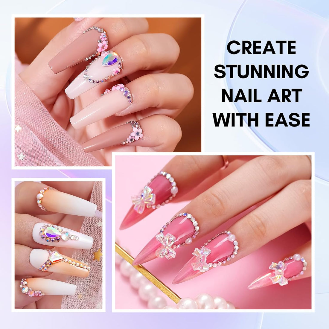 Makartt Nail Rhinestone Glue Kit 15Ml, Gel Glue with AB Crystals, 3D Nail Art Flowers, Pearls, Dual-End Brush &amp; Tweezer, Acrylic Nail Supplies for DIY &amp; Nail Techs