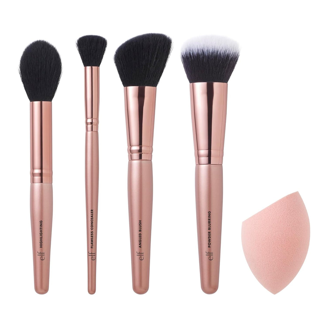 E.L.F. Complexion Essentials Brush &amp; Sponge Set, Concealer, Powder, Blush &amp; Highlighter Brushes &amp; Total Face Sponge, Vegan &amp; Cruelty-Free