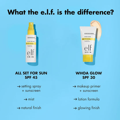 E.L.F. SKIN All Set for Sun SPF 45, Setting Spray with SPF 45 for Long-Lasting Makeup, Weightless, Non-Greasy Formula, Vegan &amp; Cruelty-Free, Packaging May Vary