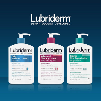 Lubriderm Advanced Therapy Fragrance Free Moisturizing Hand &amp; Body Lotion + Pro-Ceramide with Vitamins E &amp; Pro-Vitamin B5, Intense Hydration for Extra Dry Skin, 16 Fl. Oz, 2 Pack