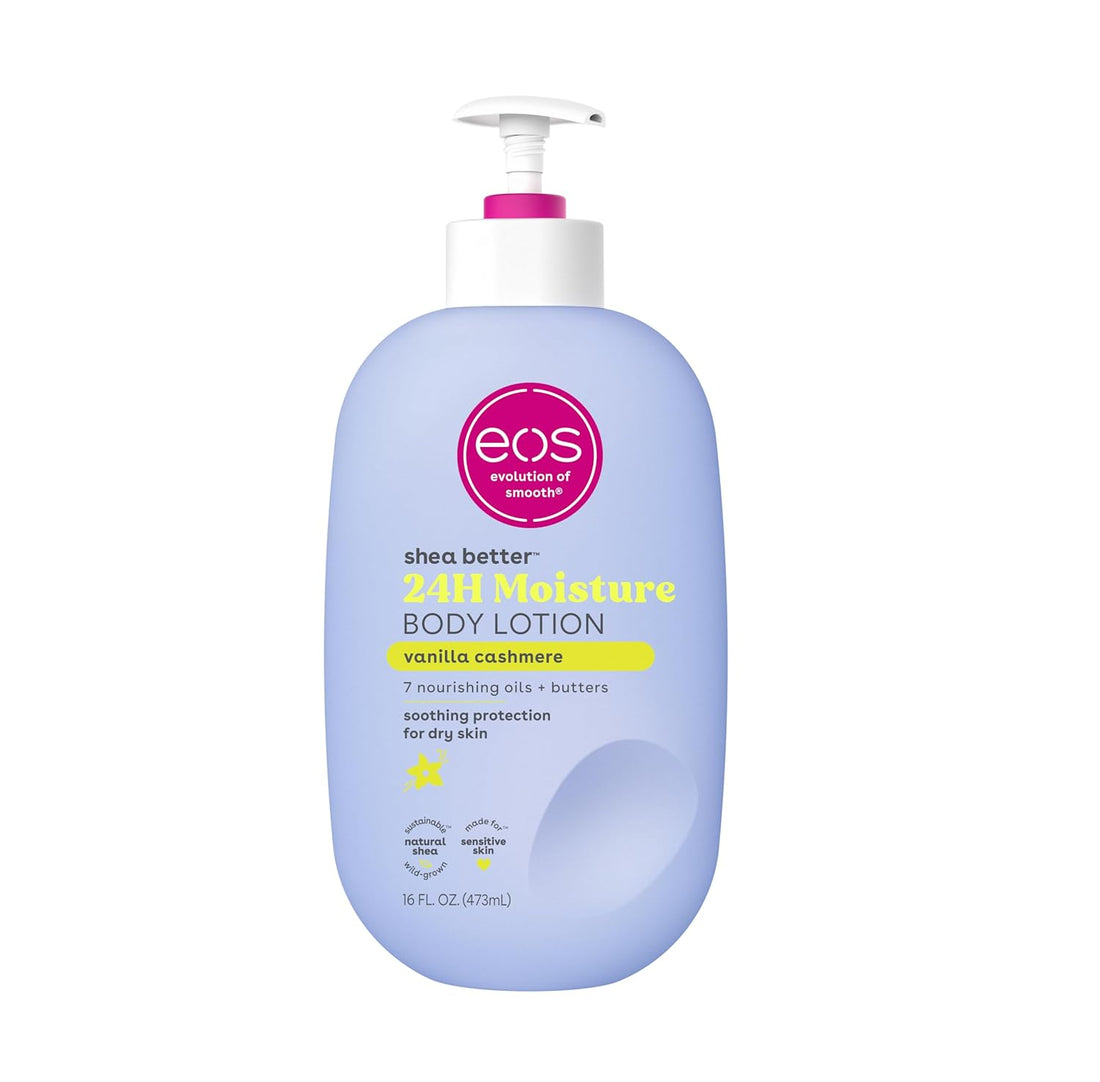 Eos Shea Better Body Lotion- Vanilla Cashmere, 24-Hour Moisture Skin Care, Lightweight &amp; Non-Greasy, Made with Natural Shea, Vegan, 16 Fl Oz
