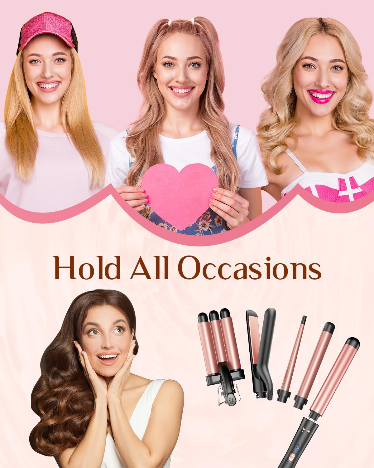 5 in 1 Wand Curling Iron-Kinked Curling Wand Set with Flat Iron Hair Straightener, 3 Barrels Hair Crimper, 3 Ceramic Curling Irons (0.35&quot;-1.25&quot;), 2 Temps Fast Heat Hair Waver Curler with Glove &amp; Clip
