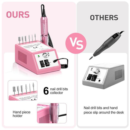 20000 Electric Nail Drill Professional Nail File Drill Acrylic Nails Kit for Manicure Gel Nail Polish Remover with 1 Pack of Sanding Bands(Pink) - Glow Pure