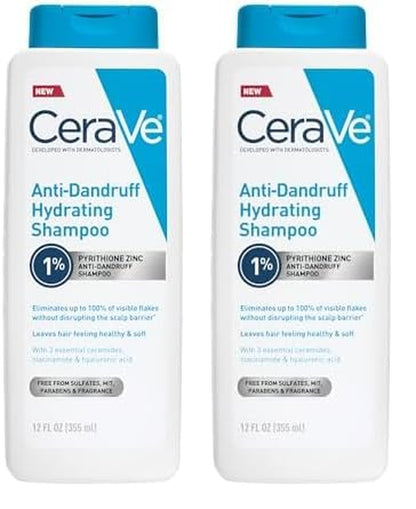 Cerave Hydrating anti Dandruff Shampoo, 1% Pyrithione Zinc Dandruff Treatment with Ceramides, Niacinamide &amp; Hyaluronic Acid, Helps Eliminate Flakes &amp; Provides Itchy Scalp Relief, Sulfate Free, 12 Oz