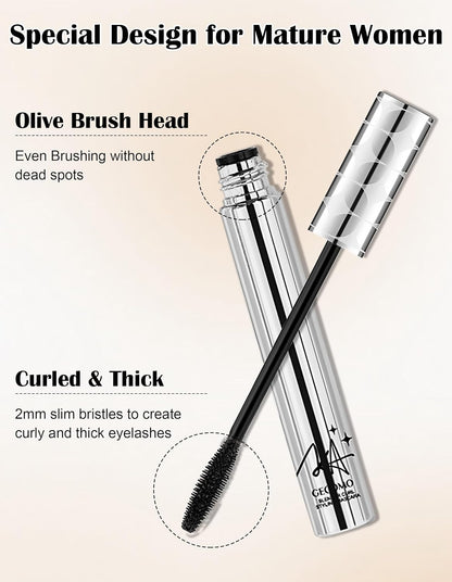 2PCS Mascara for Older Women 60 Plus, Mascara Volume and Length for Mature Women, Hypoallergenic, Sensitive Eyes, No Clumps, Long-Wearing, Waterproof Long Lasting 01
