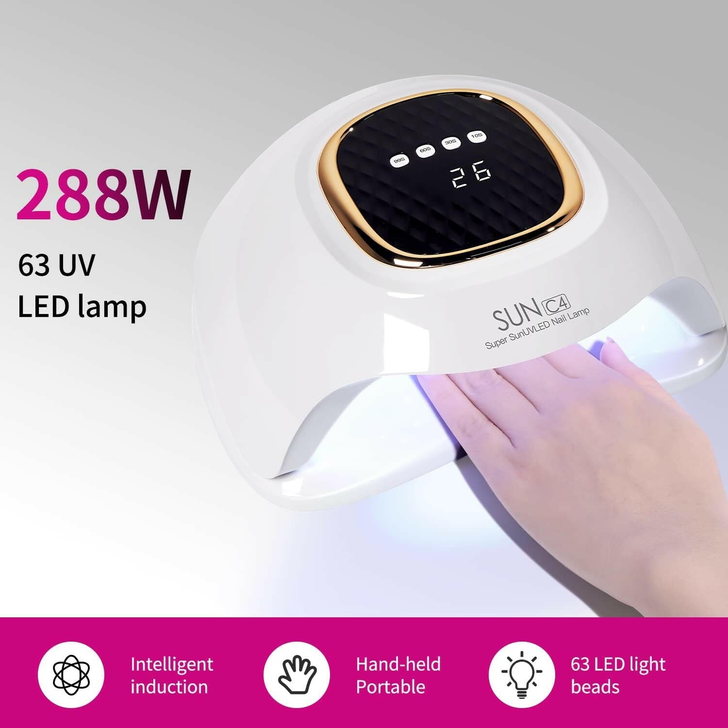 288W UV LED Nail Lamp: Professional Nail Curing Lamp for Salon - Quality Gel Polish Drying, Perfect for Fingernails and Toenails - Glow Pure