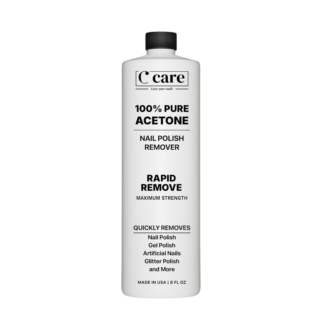 100% Pure Acetone Nail Polish Remover | Professional Quality | Easy to Use | Rapidly Removes Natural, Gel, Acrylic, Shellac, and Glitter Nails | 8 Fl Oz