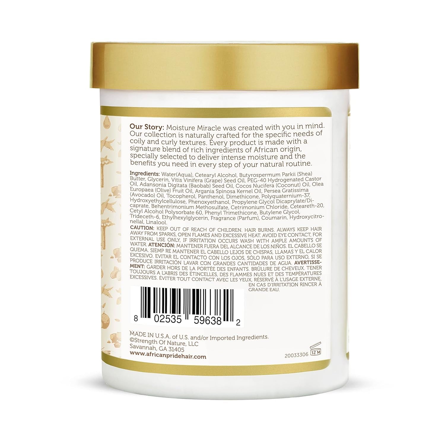 African Pride Moisture Miracle Coconut Oil &amp; Baobab Oil Leave-In Hair Cream - Provides Intense Moisture &amp; Helps Repair Natural Coils &amp; Curls, Hydrates &amp; Strengthens, 18 Oz
