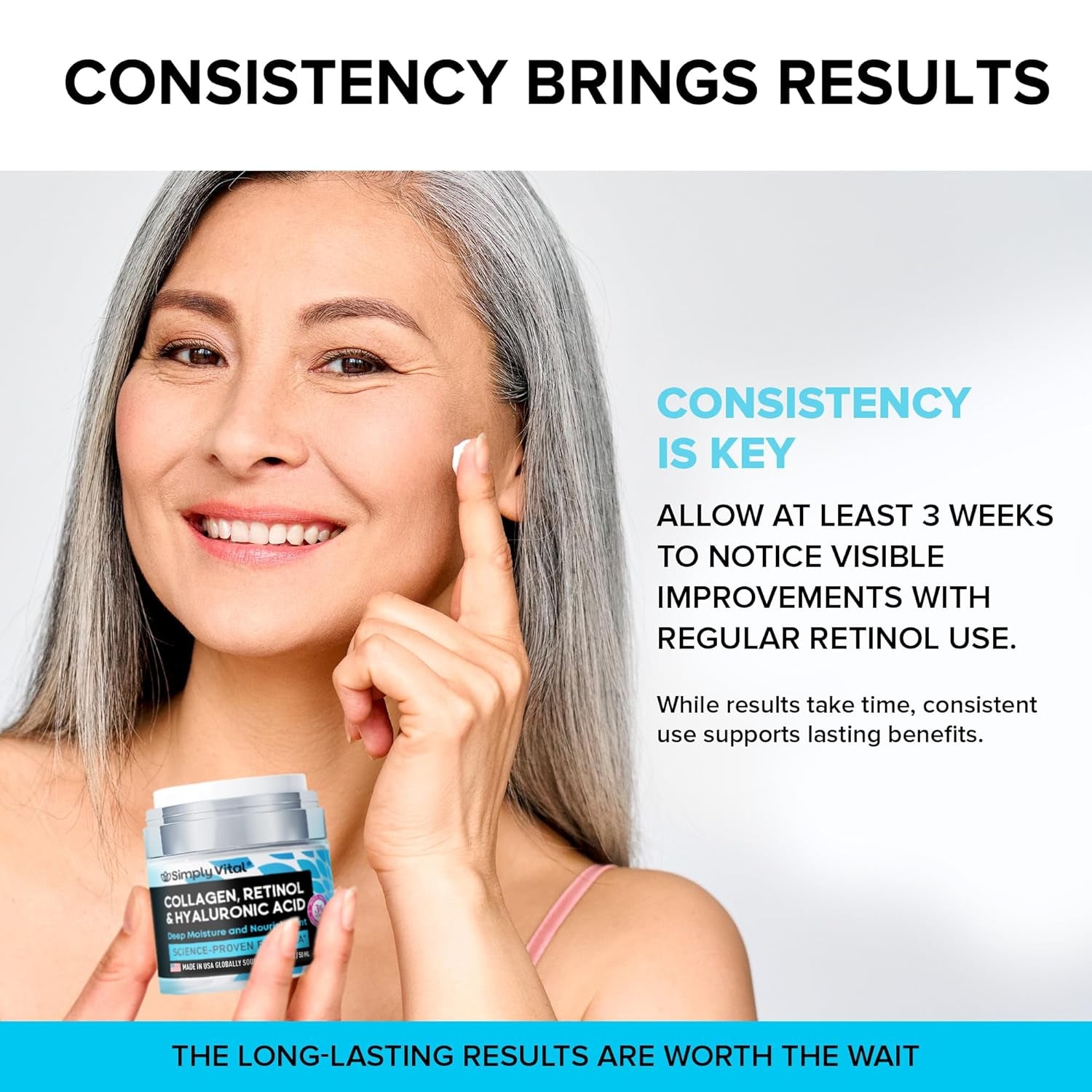Simplyvital Collagen, Retinol &amp; Hyaluronic Acid Cream - Anti-Aging Face Moisturizer for Face, Neck &amp; Décolleté - Made in USA, Daily Moisturizer Face Cream - 1.7 Fl.Oz.