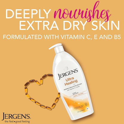 Jergens Ultra Healing Dry Skin Moisturizer, Body and Hand Lotion for Dry Skin, for Quick Absorption into Extra Dry Skin, with HYDRALUCENCE Blend, Vitamins C, E, and B5, 32 Ounce