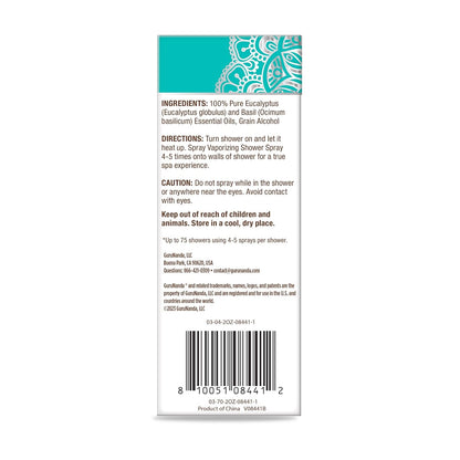 Gurunanda Breathe Vaporizing Shower Spray, Natural Spa Mist &amp; Room Spray with Eucalyptus &amp; Basil for Congestion Aid &amp; Support Mental Clarity, 2 Fl Oz
