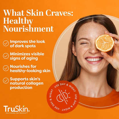 Truskin Vitamin C Serum for Face – anti Aging Formula with Vitamin C, Hyaluronic Acid, Vitamin E – Brightening Serum – Improve Appearance of Dark Spots, Tone, Fine Lines &amp; Wrinkles, 1 Fl Oz