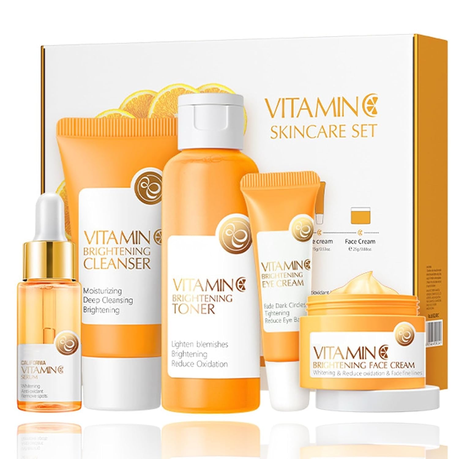 Vitamin C Skincare Set, 5-In-1 Skincare Gift Set with Cleanser, Toner, Face Serum, Face Cream, and Eye Cream, Skin Care Products for Teen Girls, Long-Lasting Moisturizing Skincare Set for Women Men