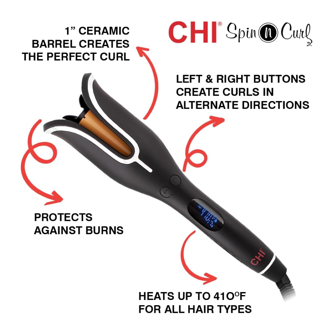 Spin N Curl in Onyx Black. Ideal for Shoulder-Length Hair between 6-16” Inches.