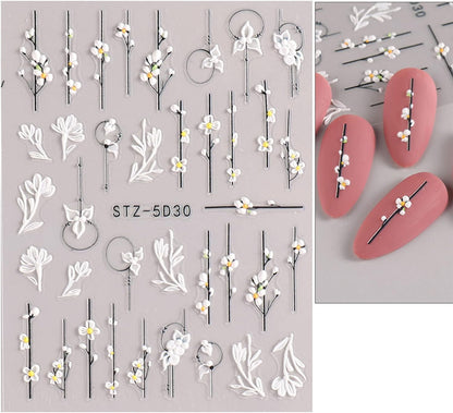 3D Embossed Flower Spring Nail Art Stickers Decals Self-Adhesive Pegatinas Uñas 5D Summer Colorful Floral Nail Supplies Nail Art Design Decoration Accessories 4 Sheets - HealthFulBeautyLife