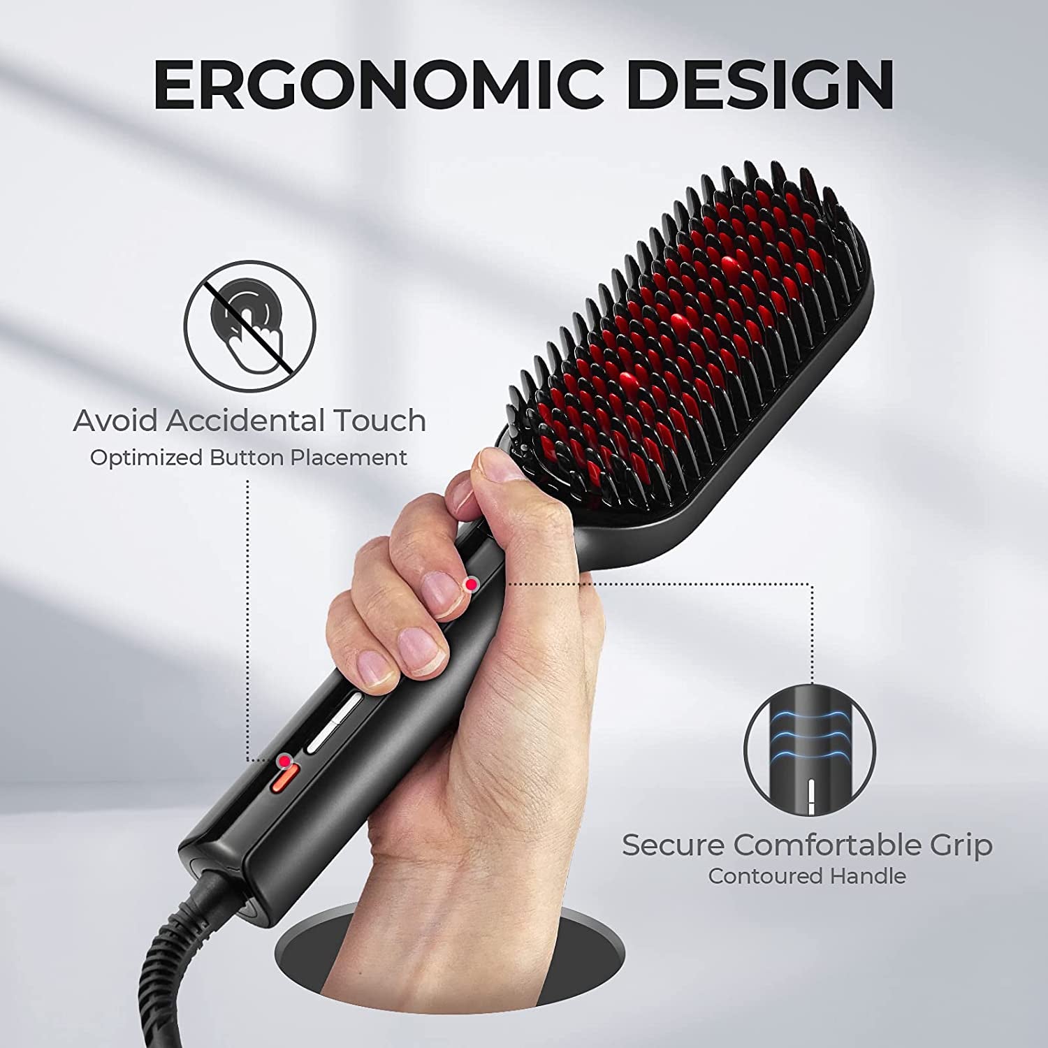 Upgraded Hair Straightener Brush - Ionic plus Straightening Brush with Dense Bristles, 16 Temps, Dual Voltage | Heat Brush Straightener for Women | Flat Iron Comb for Thick Curly Hair