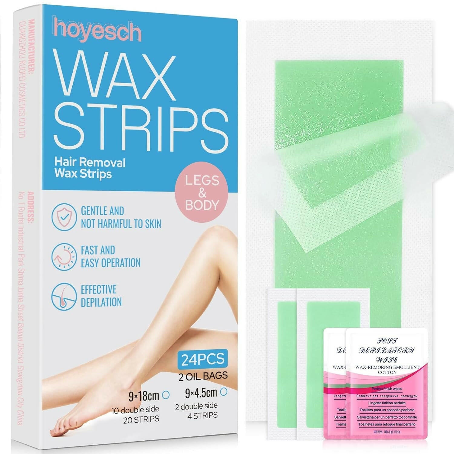 48Wax Strips - Wax Strips for Hair Removal - Facial Hair Removal for Women - Waxing Kit for Face, Body, Arms, Legs, Chest, Back, Bikini &amp; Brazilian 48Ct Waxing Strips &amp; 4Calming Oil Wipes - Glow Pure