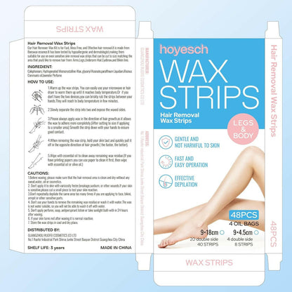 48Wax Strips - Wax Strips for Hair Removal - Facial Hair Removal for Women - Waxing Kit for Face, Body, Arms, Legs, Chest, Back, Bikini &amp; Brazilian 48Ct Waxing Strips &amp; 4Calming Oil Wipes - Glow Pure