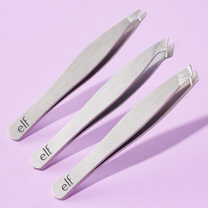 E.L.F. Tweezer Trio Kit, Three Mini Eyebrow Tweezers for Shaping, Defining &amp; Grooming Brows, Great for Touchups on the Go, Vegan &amp; Cruelty-Free
