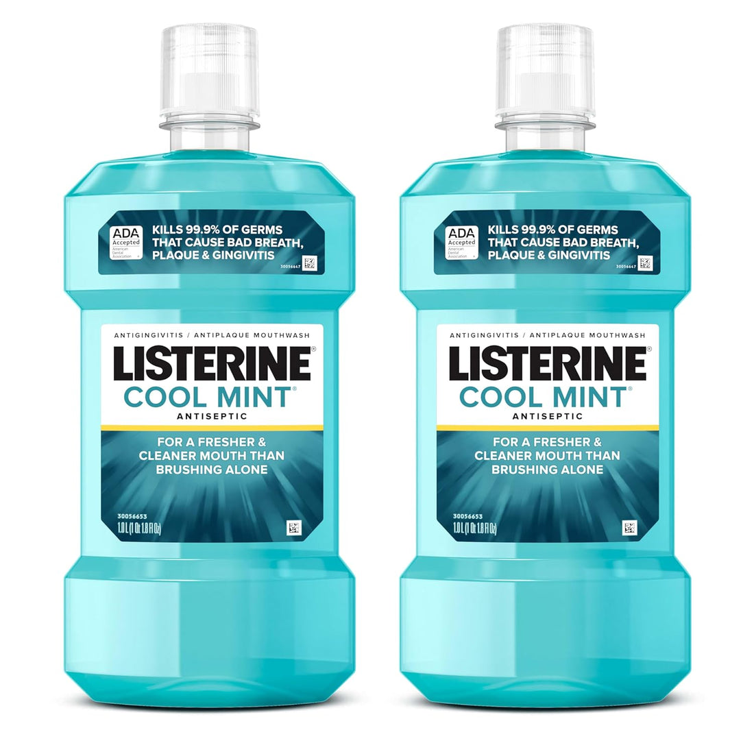Listerine Cool Mint Antiseptic Mouthwash to Kill 99% of Germs That Cause Bad Breath, Plaque and Gingivitis, Cool Mint Flavor, 1 L 2-Pack