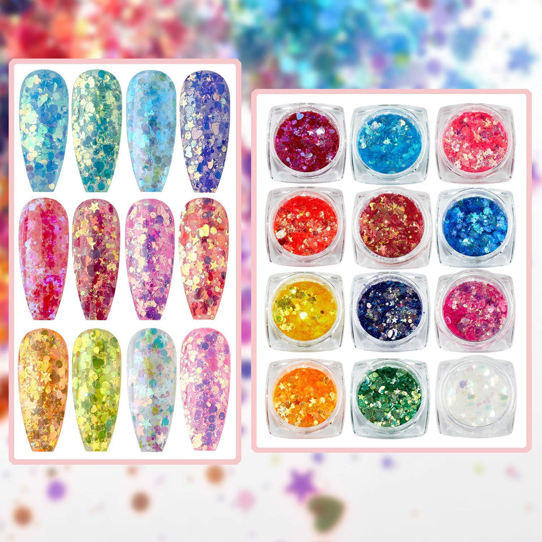 Makartt Nail Decoration Set, 4 Boxes Glitter Sequins &amp; Rhinestones for Spring, Summer, Nail Art, DIY Nail Decoration Accessories Kit
