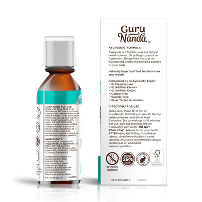 Gurunanda Travel Size Coconut Oil Pulling, 7 Essential Oils &amp; Vitamins, Promotes Fresh Breath &amp; Happy Gums, No Alcohol &amp; Fluoride, 3 Oz