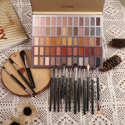 60 Colors Naked Eyeshadow Palette + Makeup Brush Set, All in One Nude Neutral Smokey Makeup Pallet with Brushes, Pigmented Warm Matte Shimmer Powder Eye Shadows Cosmetic Halloween Beauty Kit - Glow Pure