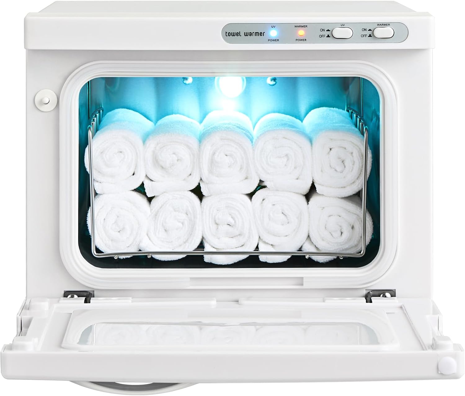 8L Hot Cabinet, 2-In-1 Warmer with a Stainless Steel Rack, Holds up to 16 Towels, Quick and All-Round Heating for Facials, SPA, Massage, Salon, Bathroom, Barber, Esthetician, Beauty, White