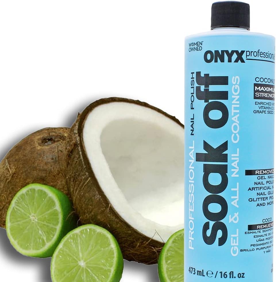 Coconut Scented Nail Polish Remover with Nail File, 16 Oz, Maximum Strength Soak off Gel Polish Remover, Vitamin E &amp; Grape Seed Oil Enriched Nourishing Formula