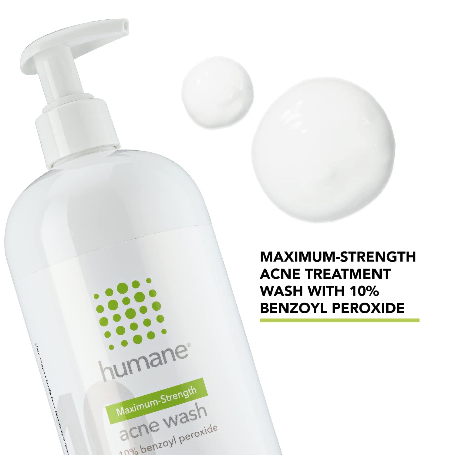 Maximum-Strength Acne Wash - 10% Benzoyl Peroxide Acne Treatment for Face, Skin, Butt, Back and Body - 16 Fl Oz - Dermatologist-Tested Non-Foaming Cleanser - Vegan, Cruelty-Free