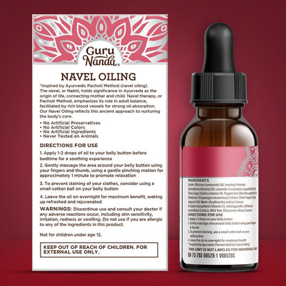 Gurunanda Navel Oiling – Ayurvedic Belly Button Oil with Castor, Neem &amp; Vitamin E | Supports Digestion, Detox, Hydration &amp; Stress Relief | 100% Natural &amp; Pure | 2 Fl Oz