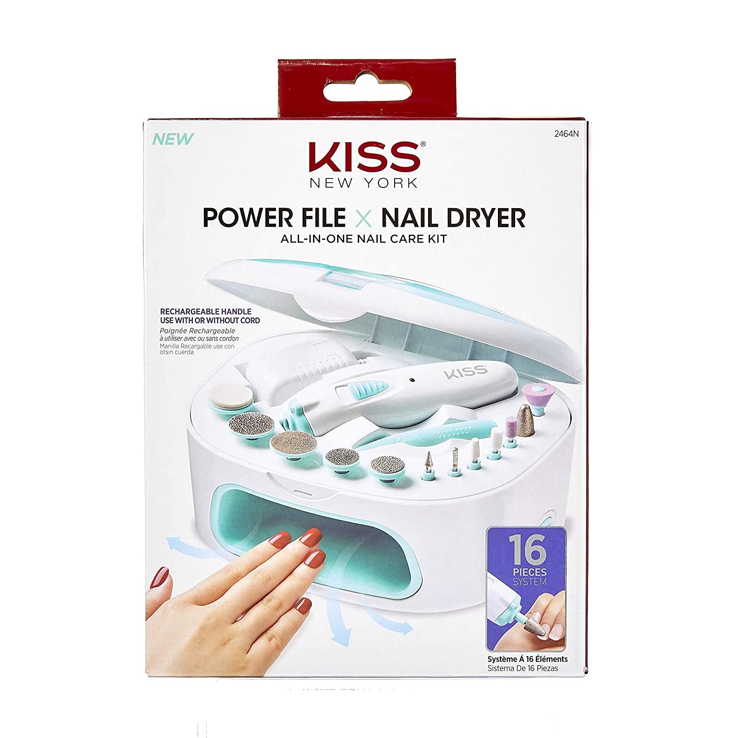 Power File X Nail Dryer All-In-One Nail Care Kit, Cordless Rechargeable Handle, Salon Style Nail Dryer, 12 Interchangeable Styling Attachments, Ergonomic Design, Storage Case, 16 Pcs., 1.14 Lbs.